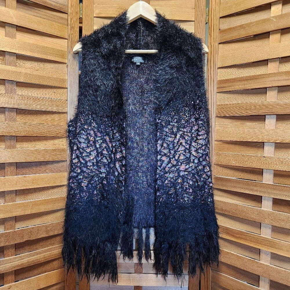 Nicole Sabbattini Black and Multi-Colored Open Front Vest Women M Polyamide